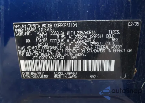 2005 Toyota Rav4 from USA, damaged, VIN JTEHD20V156028243